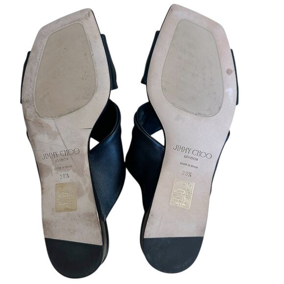 Jimmy Choo Black Leather Open Toe Slide Sandal Flat Size 36.5 - Picture 10 of 13